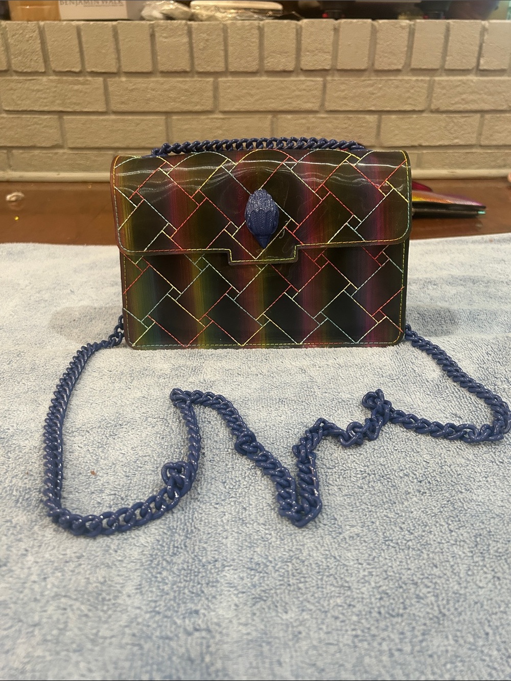 Kurt Geiger Multicolor Quilted Crossbody with Blue Chain